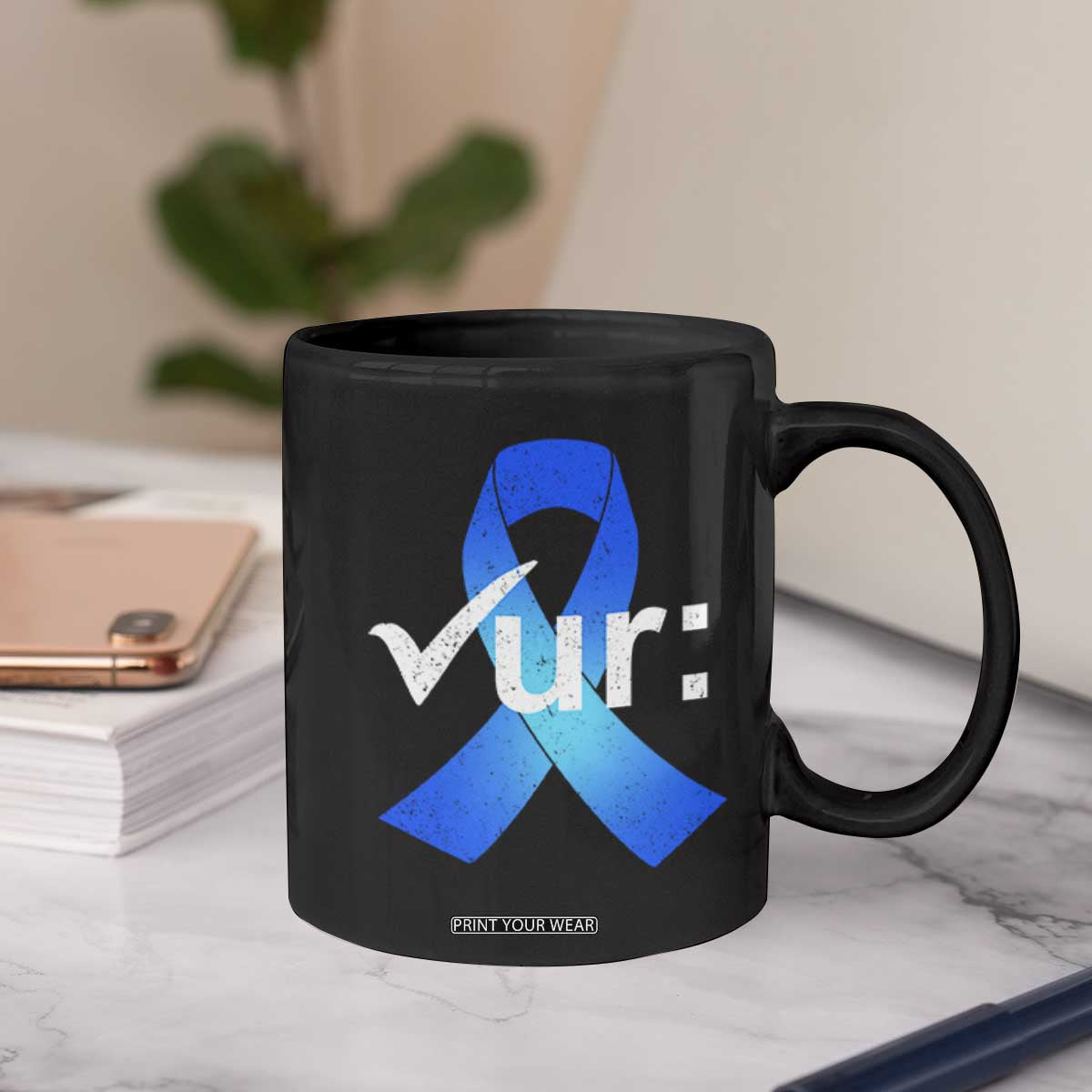 Colon Cancer Awareness Coffee Mug Blue Ribbon Colonoscopy Colorectal TS10 Print Your Wear