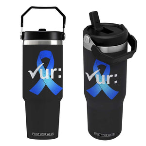 Colon Cancer Awareness Flip Straw Tumbler Blue Ribbon Colonoscopy Colorectal TS10 One Size: 30 oz Black Print Your Wear