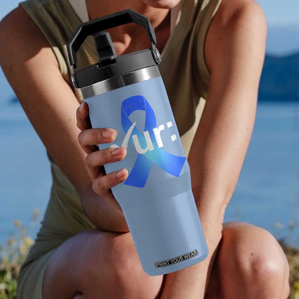 Colon Cancer Awareness Flip Straw Tumbler Blue Ribbon Colonoscopy Colorectal TS10 One Size: 30 oz Light Blue Print Your Wear