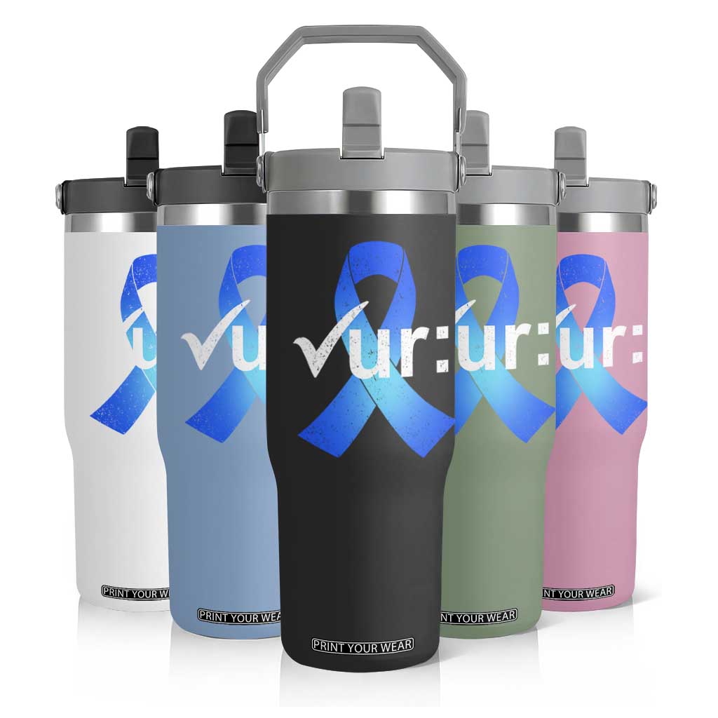 Colon Cancer Awareness Flip Straw Tumbler Blue Ribbon Colonoscopy Colorectal TS10 Print Your Wear