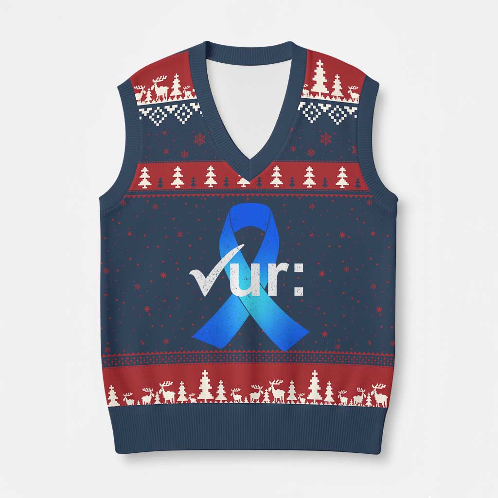 Colon Cancer Awareness V-Neck Knit Sweater Vest Blue Ribbon Colonoscopy Colorectal TS10 Navy Red Print Your Wear