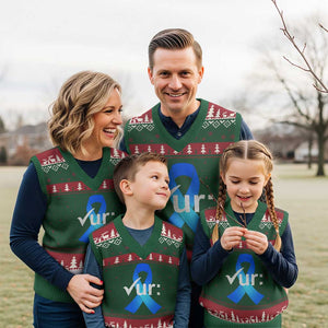 Colon Cancer Awareness V-Neck Knit Sweater Vest Blue Ribbon Colonoscopy Colorectal TS10 Red Green Print Your Wear