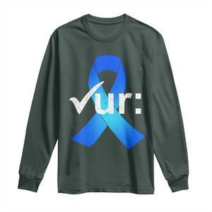 Colon Cancer Awareness Long Sleeve Shirt Blue Ribbon Colonoscopy Colorectal TS10 Dark Forest Green Print Your Wear