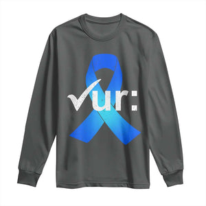 Colon Cancer Awareness Long Sleeve Shirt Blue Ribbon Colonoscopy Colorectal TS10 Dark Heather Print Your Wear