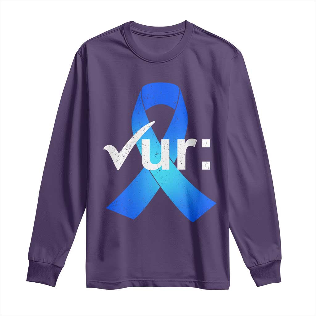 Colon Cancer Awareness Long Sleeve Shirt Blue Ribbon Colonoscopy Colorectal TS10 Purple Print Your Wear
