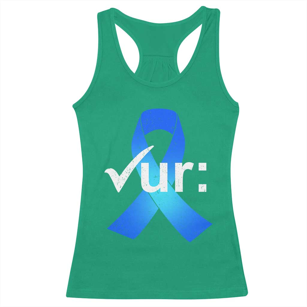 Colon Cancer Awareness Racerback Tank Top Blue Ribbon Colonoscopy Colorectal TS10 Irish Green Print Your Wear