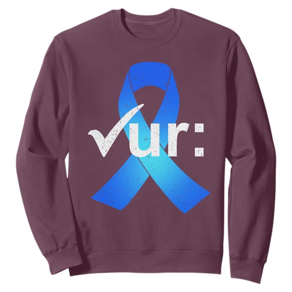 Colon Cancer Awareness Sweatshirt Blue Ribbon Colonoscopy Colorectal TS10 Maroon Print Your Wear