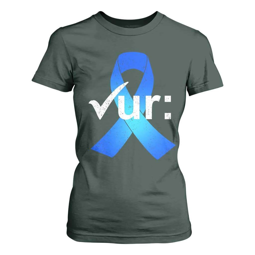 Colon Cancer Awareness T Shirt For Women Blue Ribbon Colonoscopy Colorectal TS10 Dark Forest Green Print Your Wear