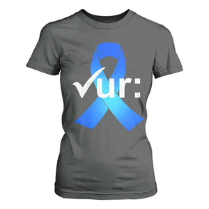 Colon Cancer Awareness T Shirt For Women Blue Ribbon Colonoscopy Colorectal TS10 Dark Heather Print Your Wear