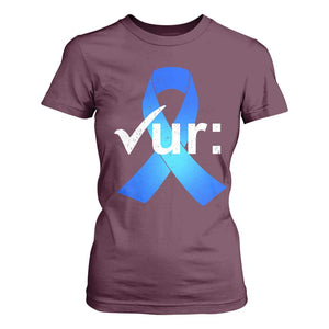 Colon Cancer Awareness T Shirt For Women Blue Ribbon Colonoscopy Colorectal TS10 Maroon Print Your Wear