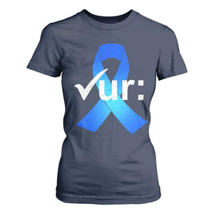 Colon Cancer Awareness T Shirt For Women Blue Ribbon Colonoscopy Colorectal TS10 Navy Print Your Wear