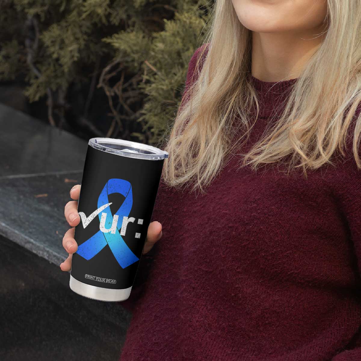 Colon Cancer Awareness Tumbler Cup Blue Ribbon Colonoscopy Colorectal TS10 Print Your Wear