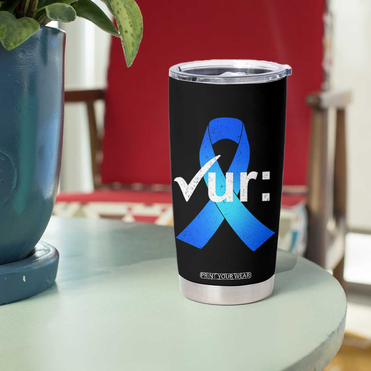 Colon Cancer Awareness Tumbler Cup Blue Ribbon Colonoscopy Colorectal TS10 Print Your Wear