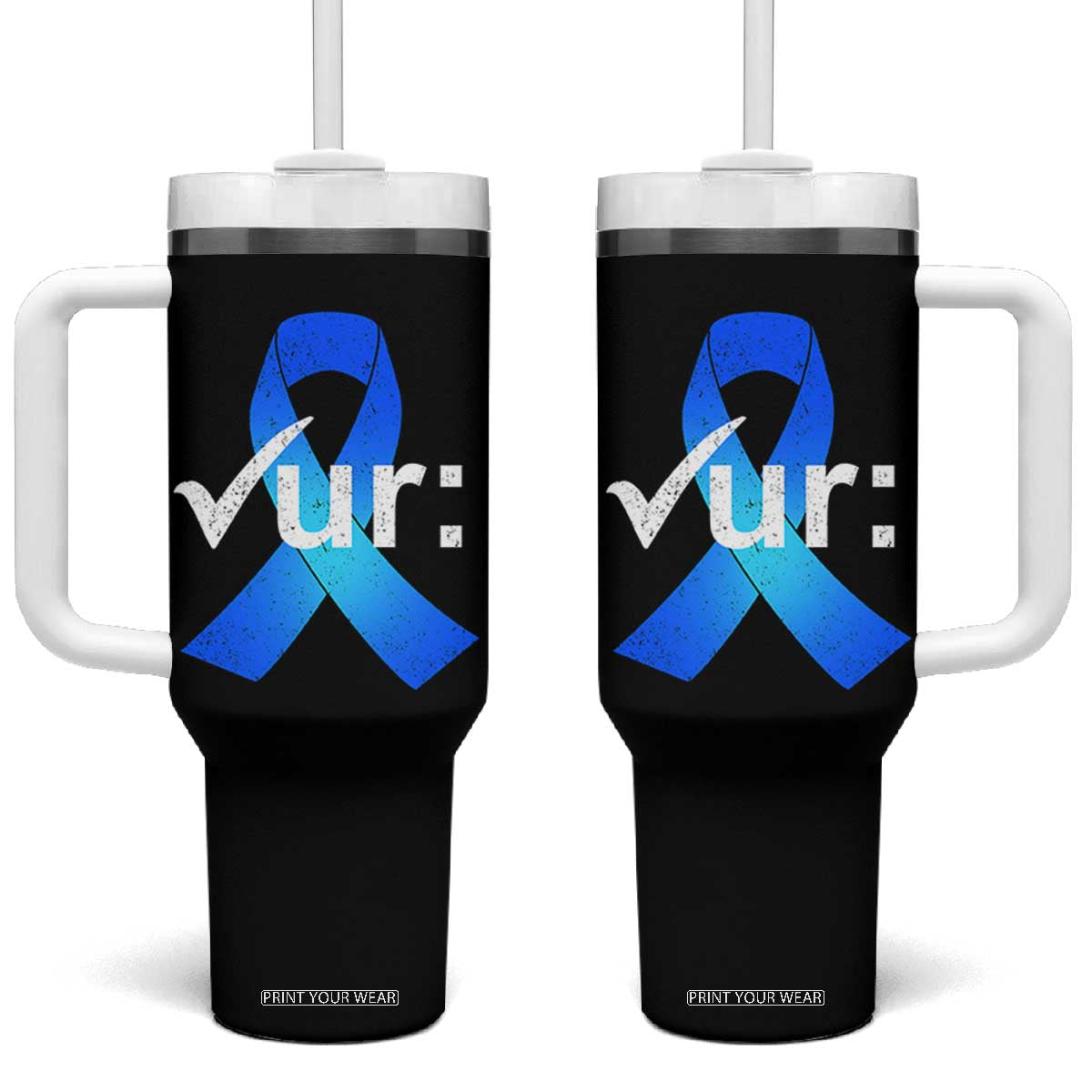 Colon Cancer Awareness Tumbler With Handle Blue Ribbon Colonoscopy Colorectal TS10 One Size: 40 oz Black Print Your Wear