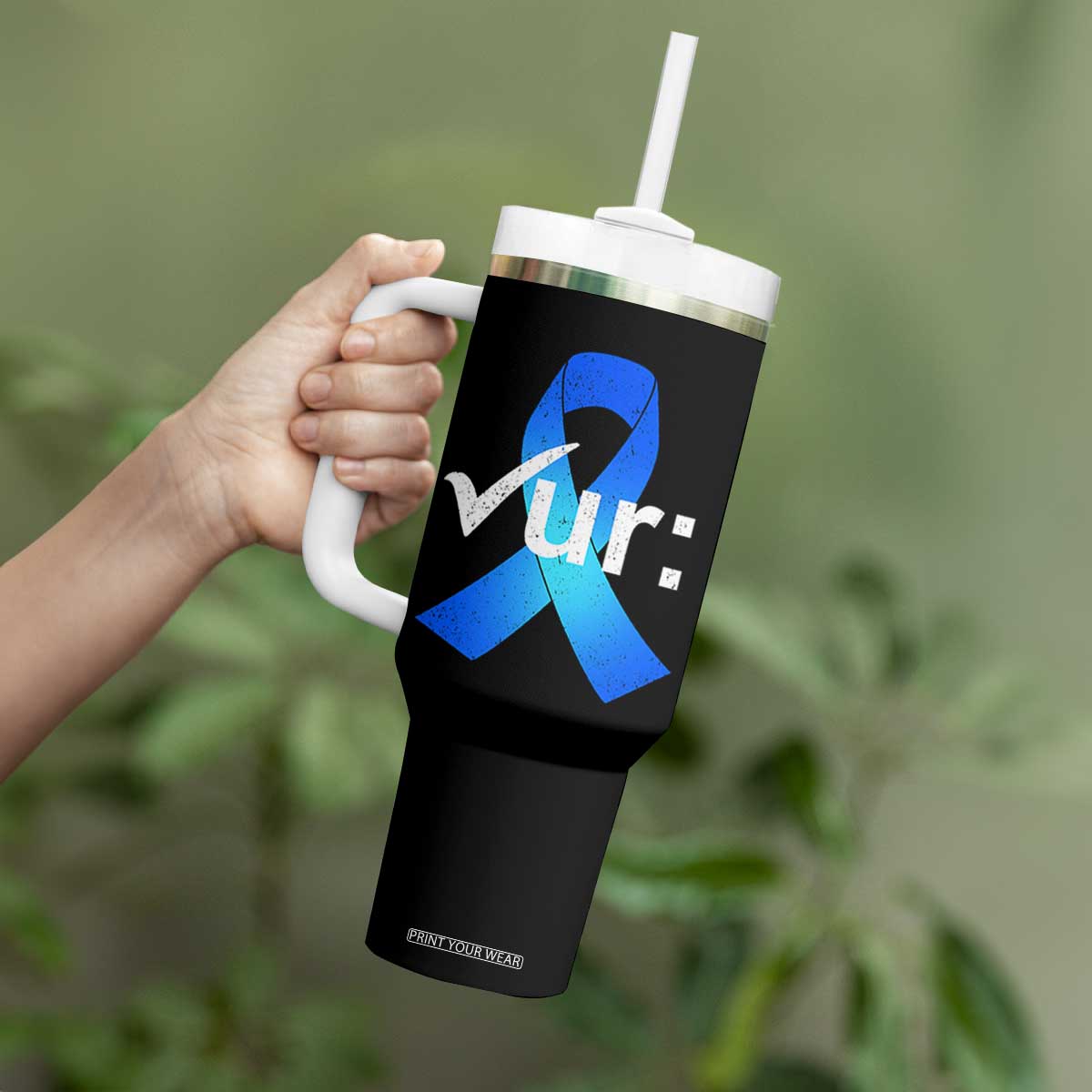 Colon Cancer Awareness Tumbler With Handle Blue Ribbon Colonoscopy Colorectal TS10 Print Your Wear