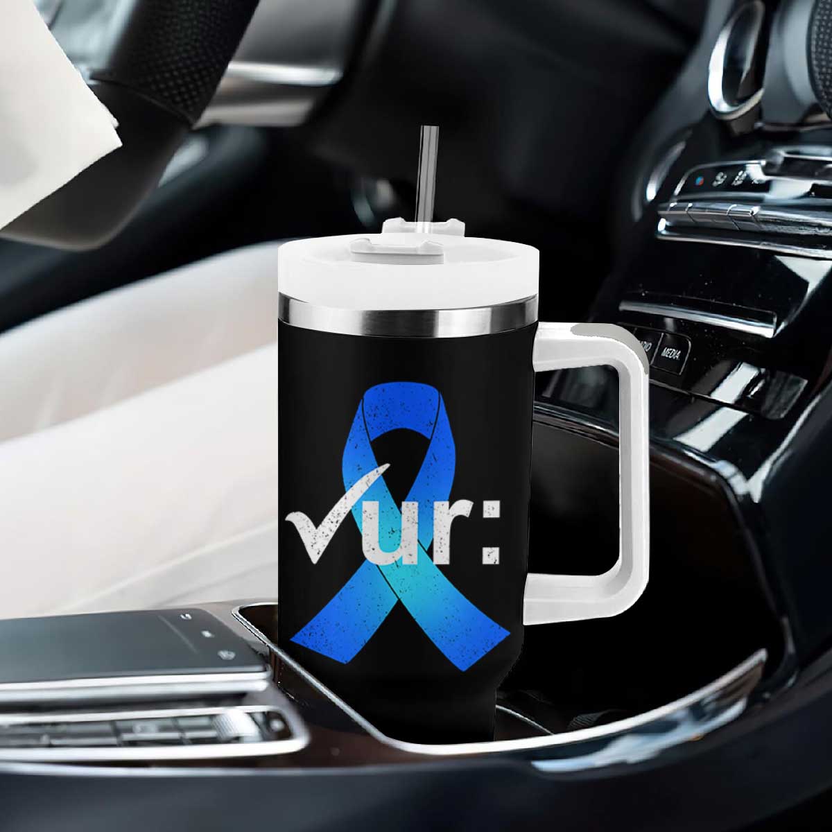 Colon Cancer Awareness Tumbler With Handle Blue Ribbon Colonoscopy Colorectal TS10 Print Your Wear