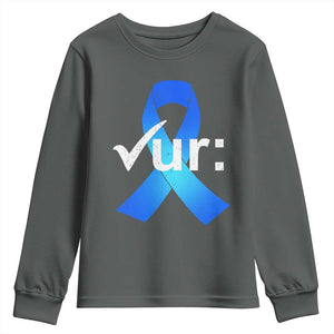 Colon Cancer Awareness Youth Sweatshirt Blue Ribbon Colonoscopy Colorectal TS10 Dark Heather Print Your Wear