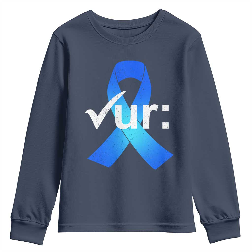 Colon Cancer Awareness Youth Sweatshirt Blue Ribbon Colonoscopy Colorectal TS10 Navy Print Your Wear