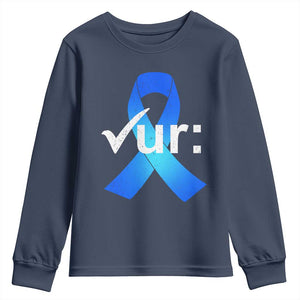 Colon Cancer Awareness Youth Sweatshirt Blue Ribbon Colonoscopy Colorectal TS10 Navy Print Your Wear