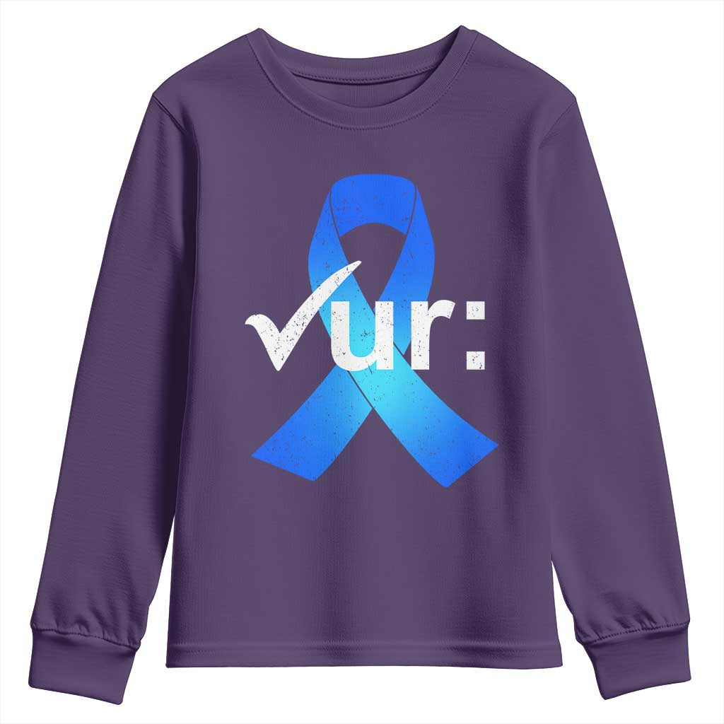 Colon Cancer Awareness Youth Sweatshirt Blue Ribbon Colonoscopy Colorectal TS10 Purple Print Your Wear