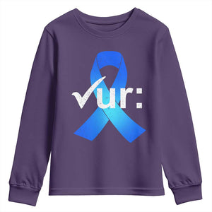 Colon Cancer Awareness Youth Sweatshirt Blue Ribbon Colonoscopy Colorectal TS10 Purple Print Your Wear