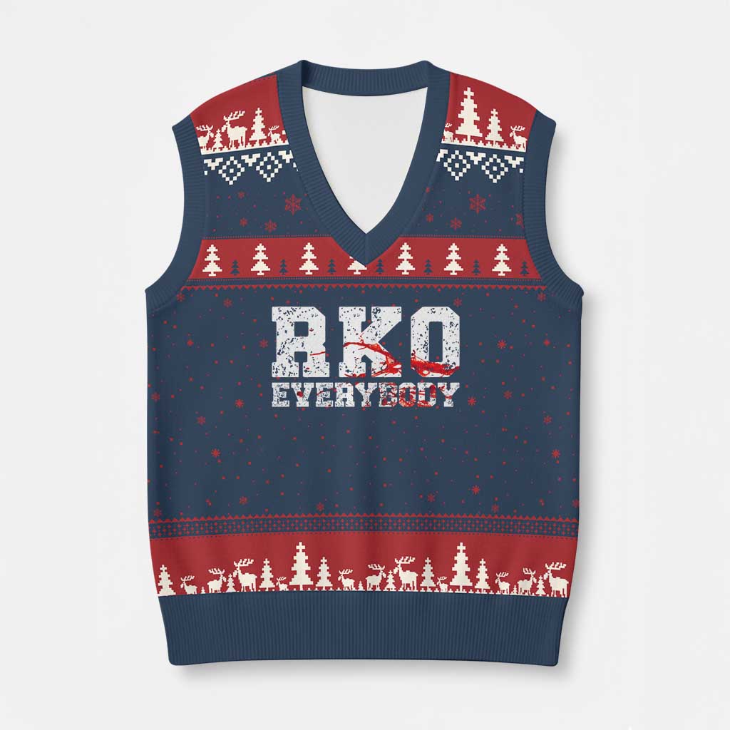 RKO Everybody Blood V-Neck Knit Sweater Vest TS10 Navy Red Print Your Wear