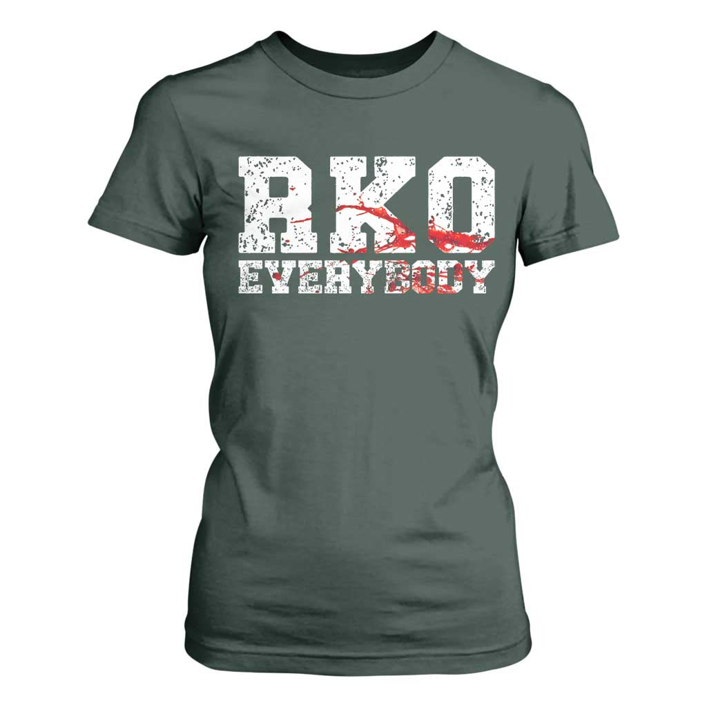 RKO Everybody Blood T Shirt For Women - Grunge Wrestling Fan Graphic Tee TS10 Dark Forest Green Print Your Wear