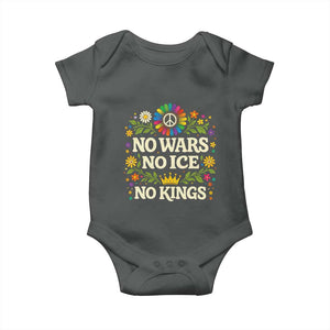 No Wars No ICE No Kings Baby Onesie Floral Resist Anti War Protest TS10 Dark Heather Print Your Wear