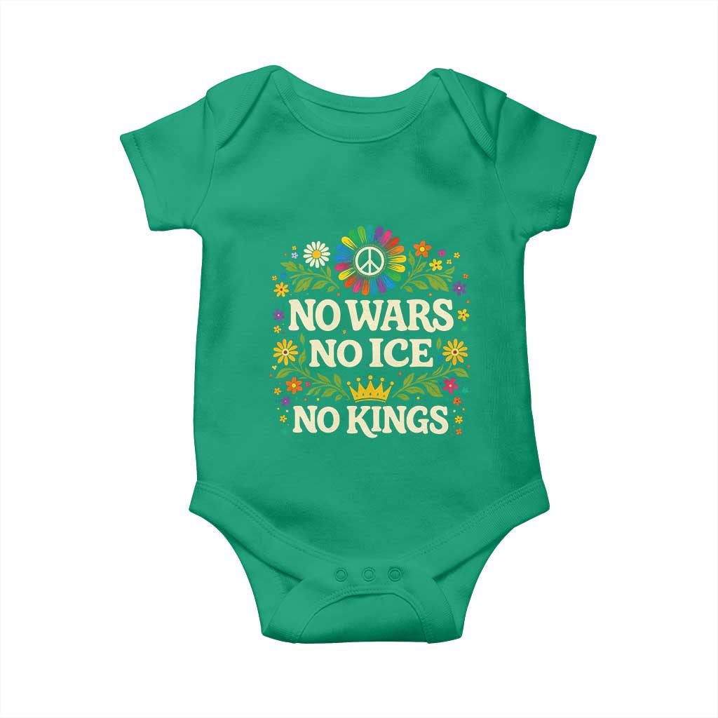 No Wars No ICE No Kings Baby Onesie Floral Resist Anti War Protest TS10 Irish Green Print Your Wear