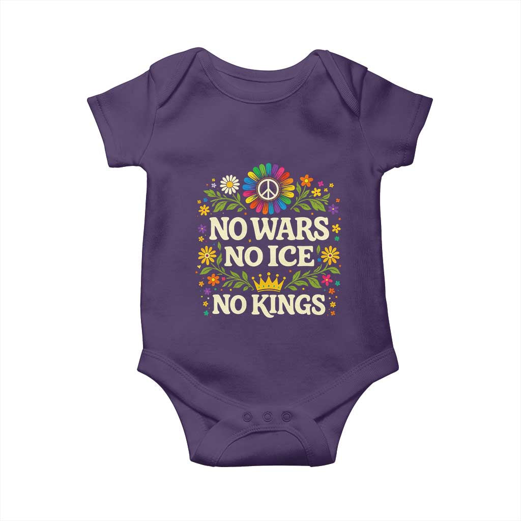 No Wars No ICE No Kings Baby Onesie Floral Resist Anti War Protest TS10 Purple Print Your Wear
