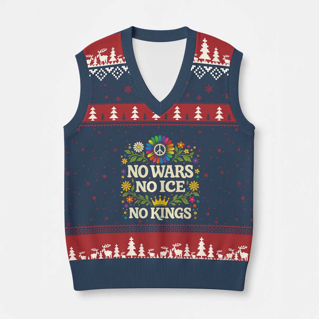 No Wars No ICE No Kings V-Neck Knit Sweater Vest Floral Resist Anti War Protest TS10 Navy Red Print Your Wear