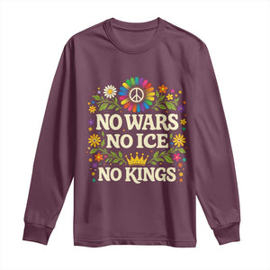 No Wars No ICE No Kings Long Sleeve Shirt Floral Resist Anti War Protest TS10 Maroon Print Your Wear