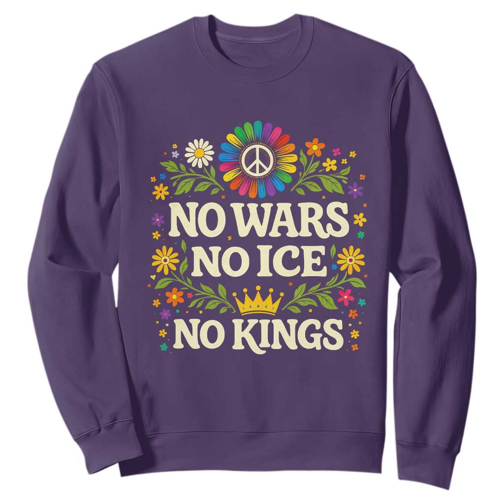 No Wars No ICE No Kings Sweatshirt Floral Resist Anti War Protest TS10 Purple Print Your Wear