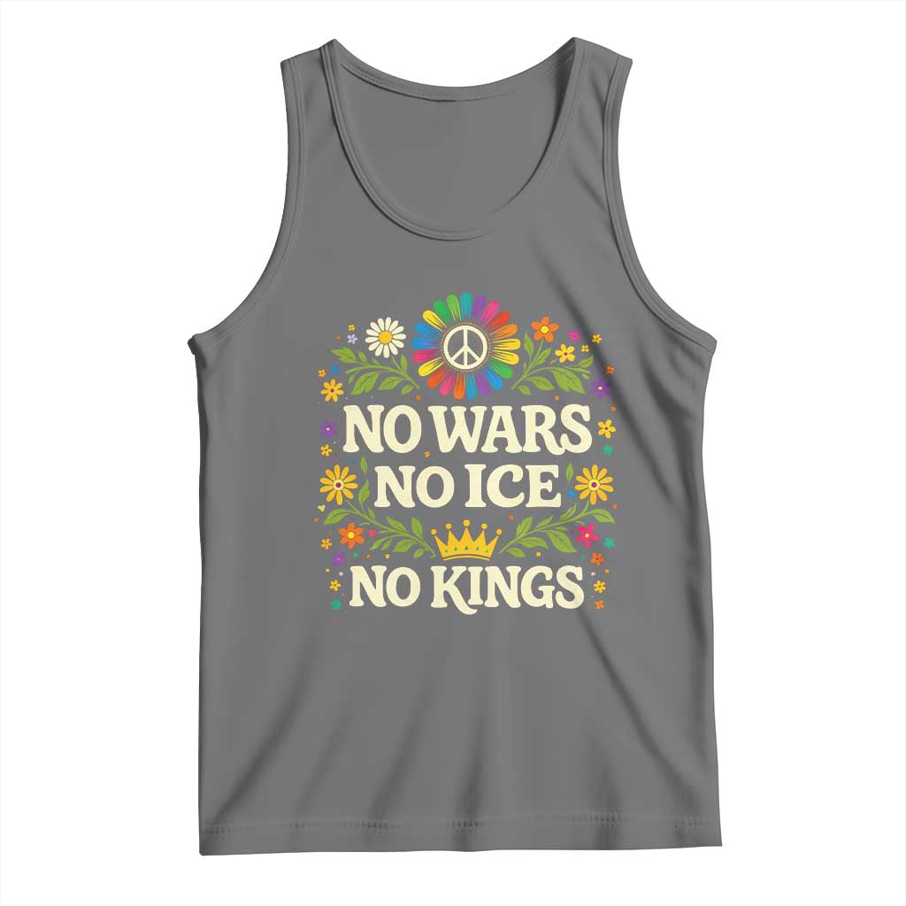 No Wars No ICE No Kings Tank Top Floral Resist Anti War Protest TS10 Black Heather Print Your Wear