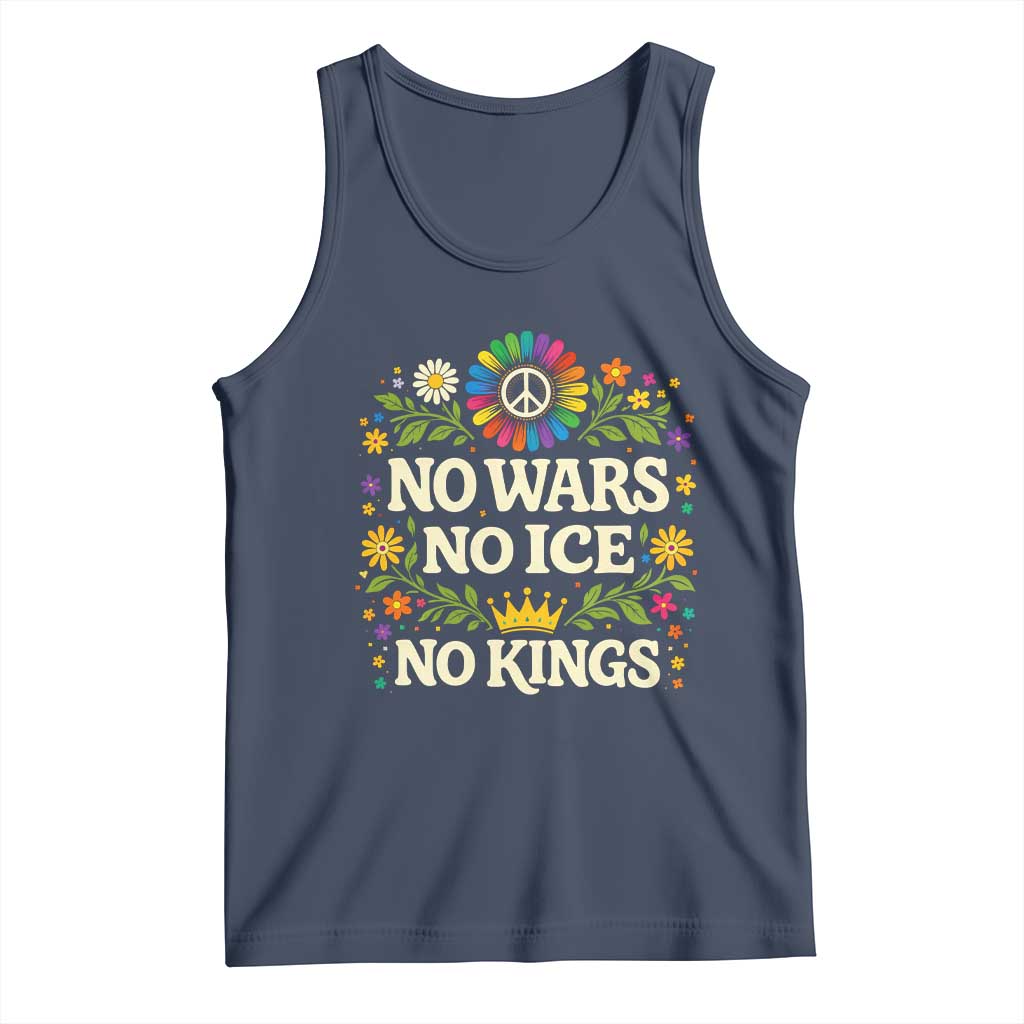 No Wars No ICE No Kings Tank Top Floral Resist Anti War Protest TS10 Navy Print Your Wear