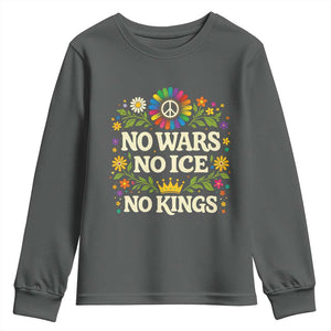 No Wars No ICE No Kings Youth Sweatshirt Floral Resist Anti War Protest TS10 Dark Heather Print Your Wear