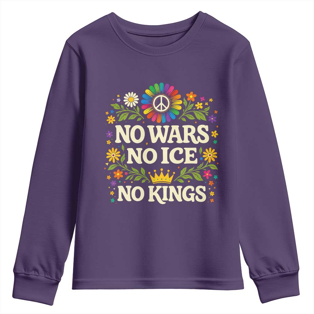 No Wars No ICE No Kings Youth Sweatshirt Floral Resist Anti War Protest TS10 Purple Print Your Wear