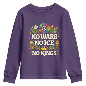 No Wars No ICE No Kings Youth Sweatshirt Floral Resist Anti War Protest TS10 Purple Print Your Wear