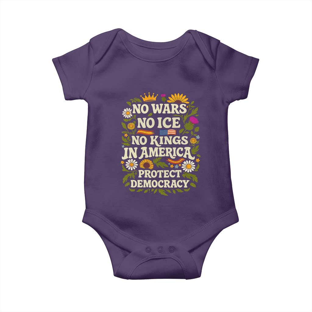 No Wars No ICE No Kings Baby Onesie Floral Resist No Kings In America Protest TS10 Purple Print Your Wear