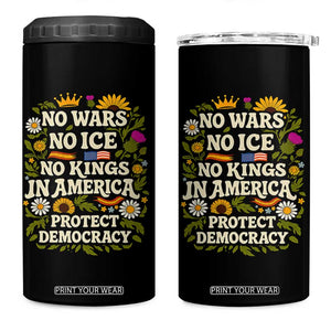 No Wars No ICE No Kings 4 in 1 Can Cooler Tumbler Floral Resist No Kings In America Protest TS10 One Size: 16 oz Black Print Your Wear