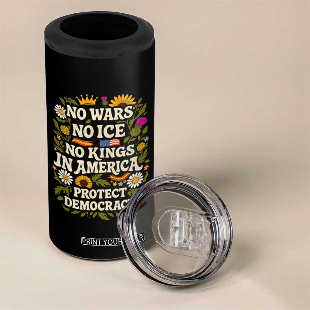 No Wars No ICE No Kings 4 in 1 Can Cooler Tumbler Floral Resist No Kings In America Protest TS10 Print Your Wear