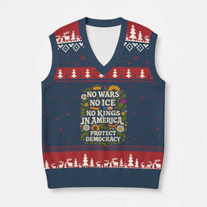 No Wars No ICE No Kings V-Neck Knit Sweater Vest Floral Resist No Kings In America Protest TS10 Navy Red Print Your Wear