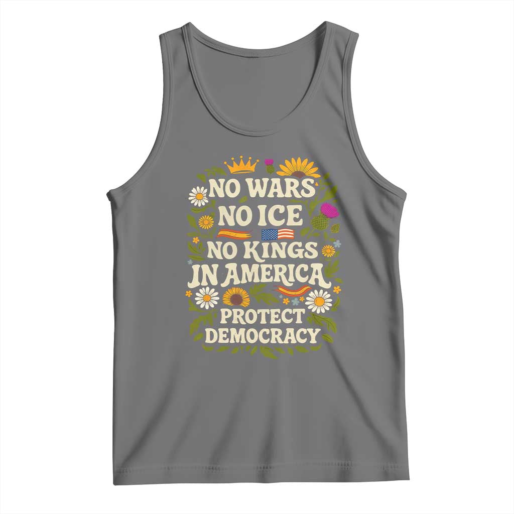 No Wars No ICE No Kings Tank Top Floral Resist No Kings In America Protest TS10 Black Heather Print Your Wear