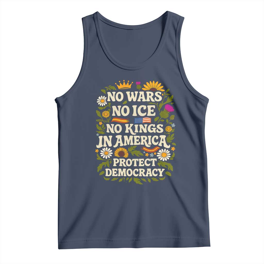 No Wars No ICE No Kings Tank Top Floral Resist No Kings In America Protest TS10 Navy Print Your Wear