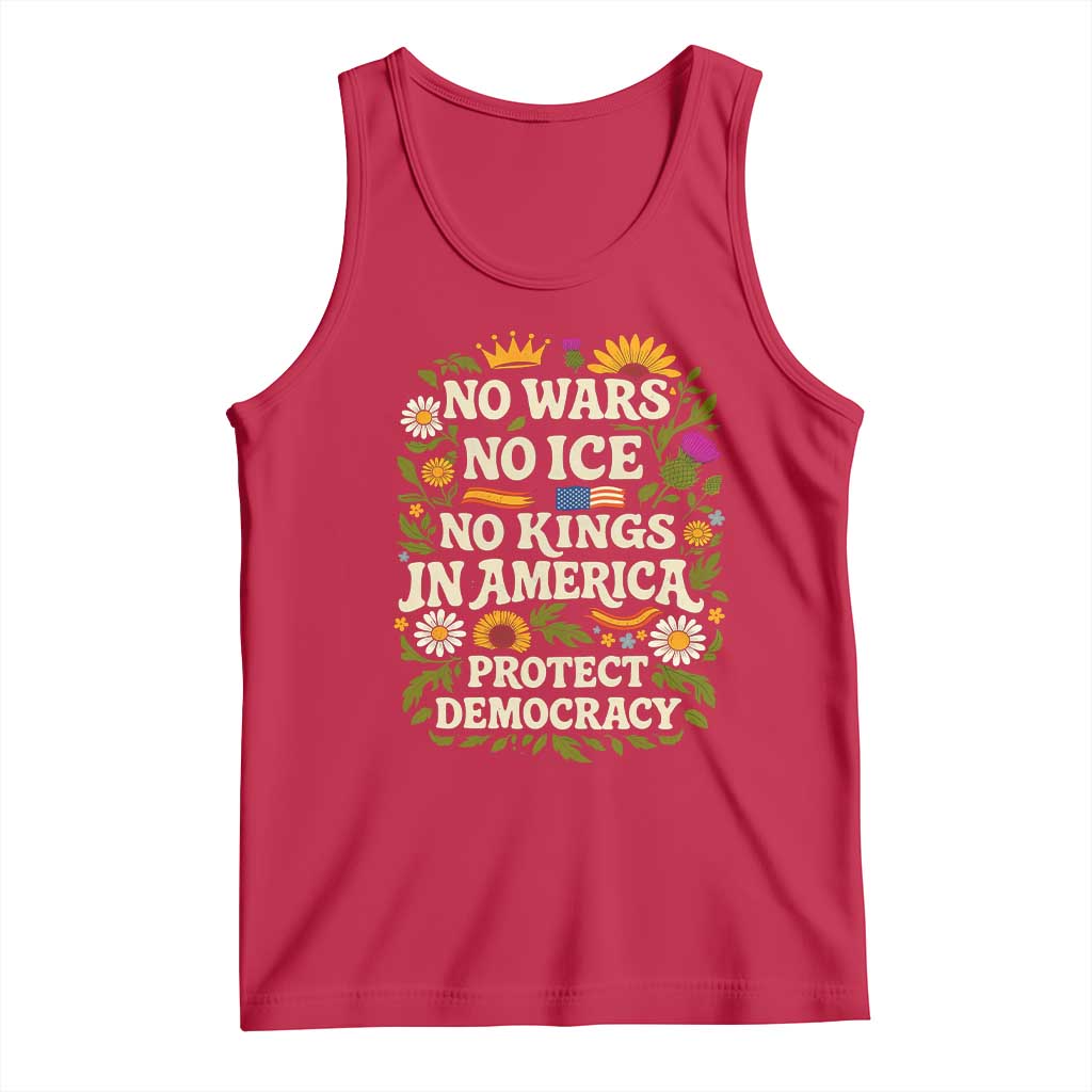No Wars No ICE No Kings Tank Top Floral Resist No Kings In America Protest TS10 Red Print Your Wear