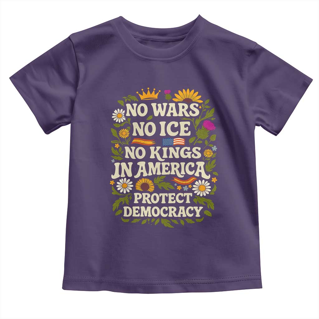 No Wars No ICE No Kings Toddler T Shirt Floral Resist No Kings In America Protest TS10 Purple Print Your Wear