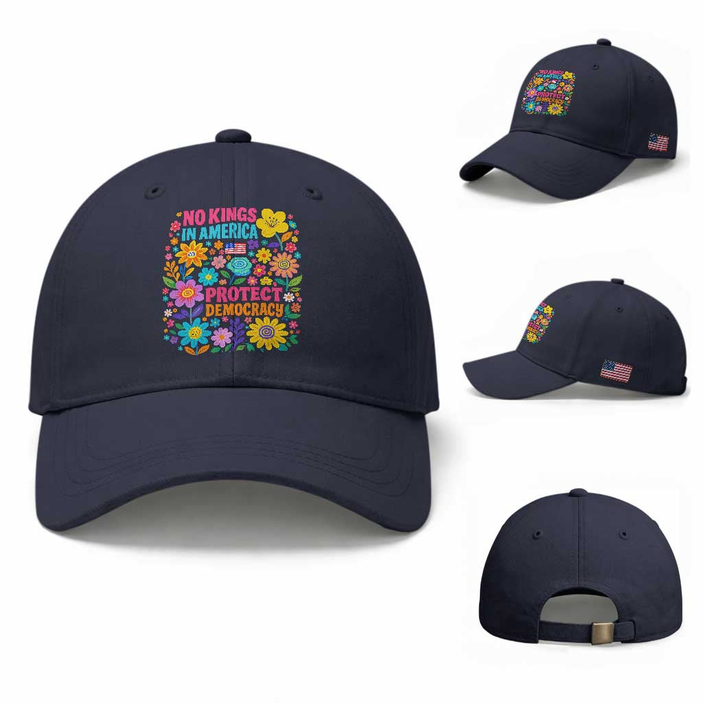 No Kings In America Protest Democraty Baseball Cap Floral Resist TS10 Baseball Cap Universal Fit Navy Print Your Wear