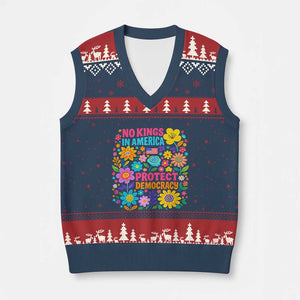 No Kings In America Protest Democraty V-Neck Knit Sweater Vest Floral Resist TS10 Navy Red Print Your Wear