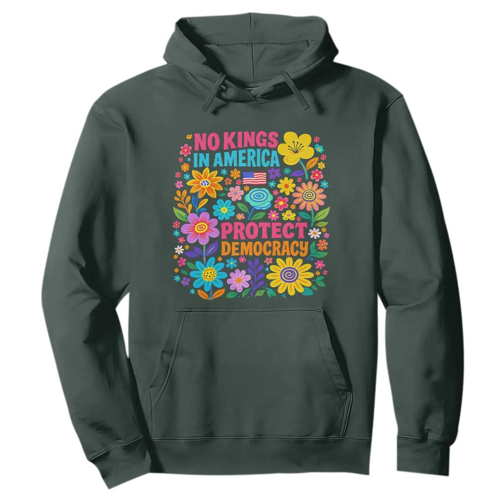 No Kings In America Protest Democraty Hoodie Floral Resist TS10 Dark Forest Green Print Your Wear