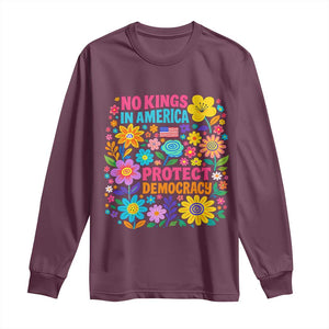 No Kings In America Protest Democraty Long Sleeve Shirt Floral Resist TS10 Maroon Print Your Wear